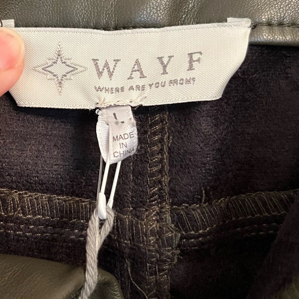 NWT WAYF Olive Faux Leather Wide Leg Trouser Pants, Large - Picture 4 of 9